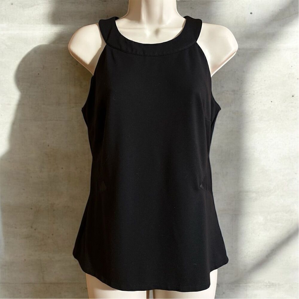 Ro & De Black Dressy Sleeveless Top Back Zipper Back Sheer Diamond Mesh Cutouts
